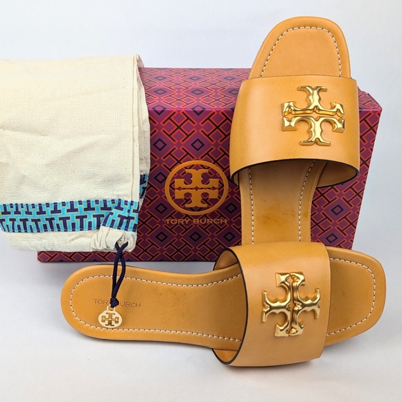 🌞 TORY BURCH - NWOT Eleanor Slide Flat Sandal Golden Size 10 - Picture 3 of 4